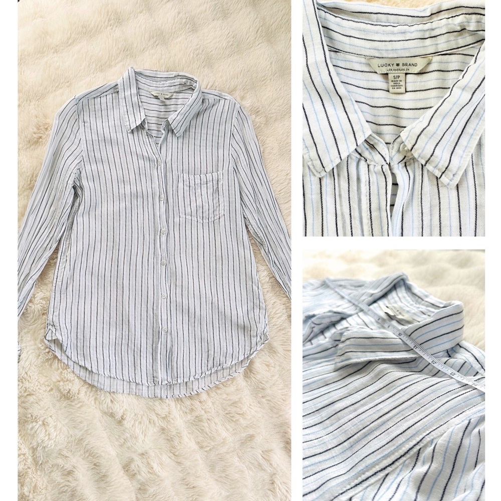 Lucky Brand Cotton White and Blue Striped Button-Down Shirt